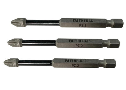 Faithfull Pozidriv Impact Screwdriver Bits PZ2 x 75mm (Pack 3)