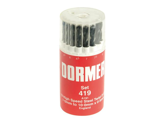 Dormer A191 No.419 Metric Hss Drill Set Of 19 1.0-10.0 X 0.5Mm