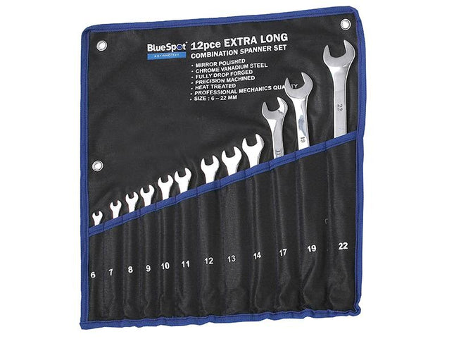 Bluespot Tools Extra Long Combination Spanner Set, 12 Piece