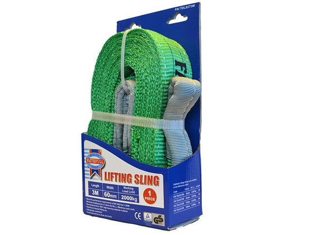 Faithfull Lifting Sling Green 2 Tonne 60Mm X 3M