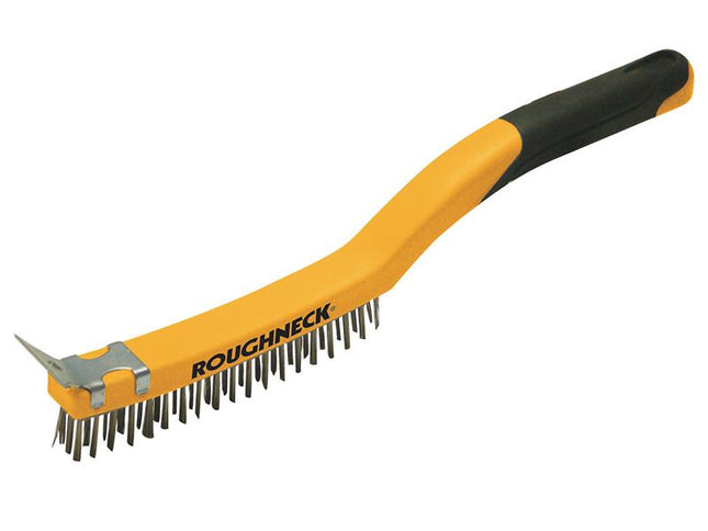 Roughneck Brass Wire Brush Soft Grip With Scraper 355Mm (14In) - 3 Row