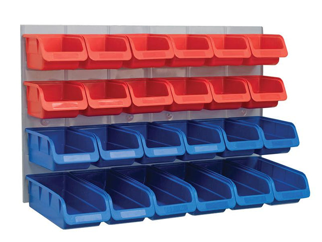 Faithfull 24 Plastic Storage Bins With Metal Wall Panel