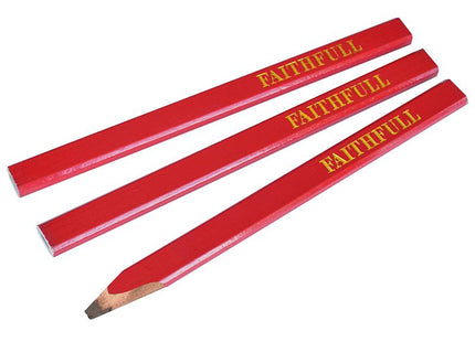 Faithfull Carpenter'S Pencils - Red / Medium (Pack Of 3)