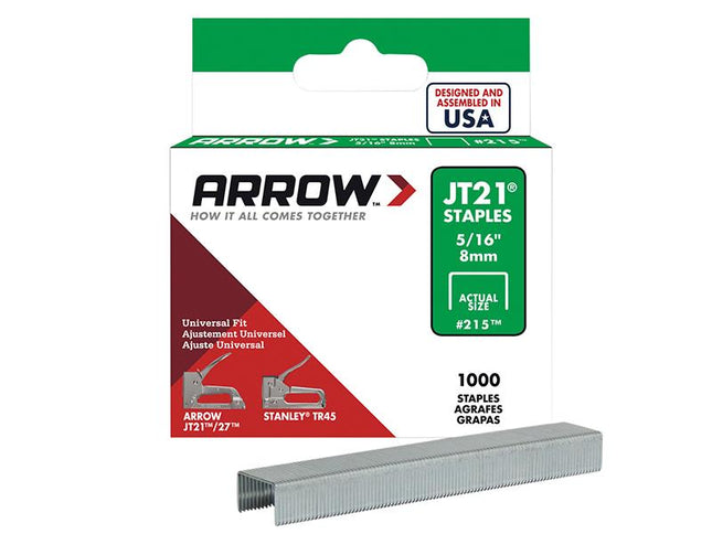 ARROW Jt21 T27 Staples 8Mm ( 5/16In) Box 5000