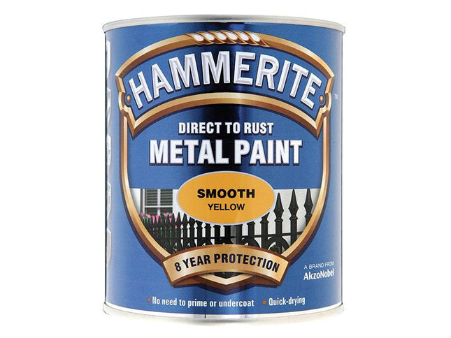 Hammerite Direct To Rust Smooth Finish Metal Paint Yellow 750Ml