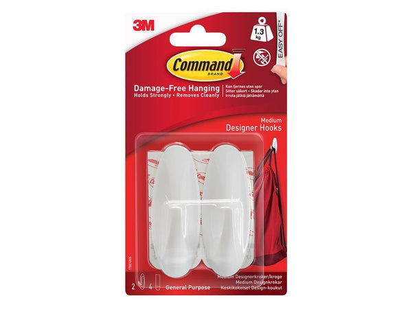 Command Medium White Designer Hooks (Pack 2)