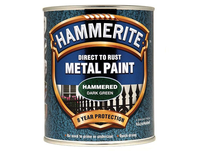 Hammerite Direct To Rust Hammered Finish Metal Paint Dark Green 750Ml