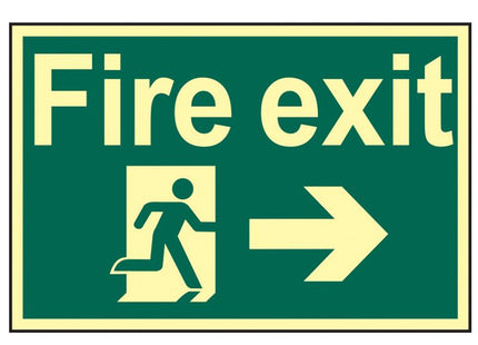 Scan Fire Exit Running Man Arrow Right - Photoluminescent 300 X 200Mm