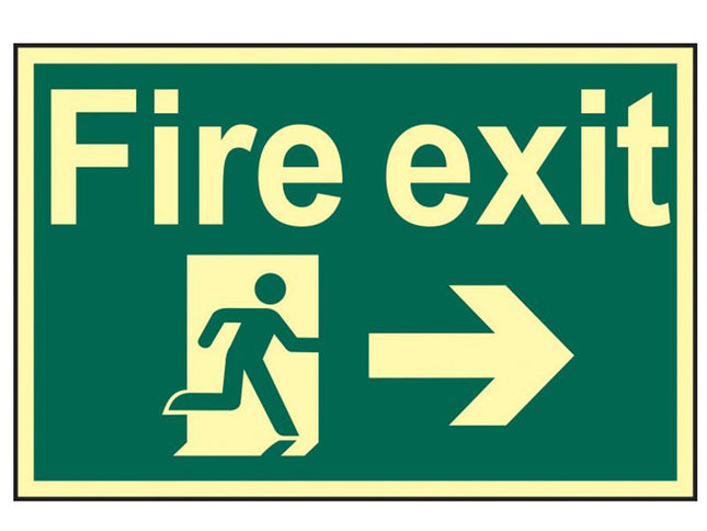 Scan Fire Exit Running Man Arrow Right - Photoluminescent 300 X 200Mm