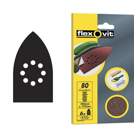 Flexovit Detail Hook & Loop Sanding Sheets 105X175Mm Coarse 50G (Pack 6)