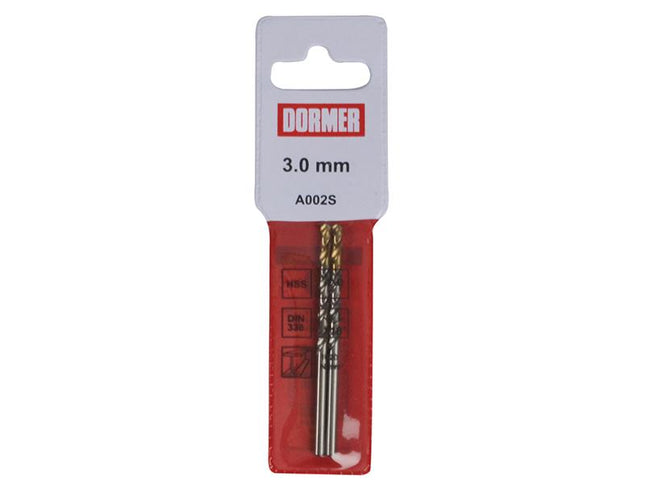 Dormer A002 Hss-Tin Coated Jobber Drills (2) 3.0Mm Ol:61Mm Wl:33Mm