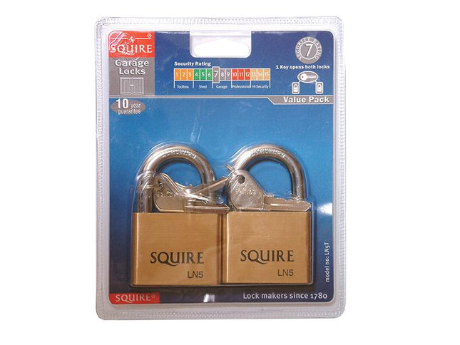 Henry Squire Ln5T Lion Brass Padlocks 5-Pin 50Mm Twin Pack