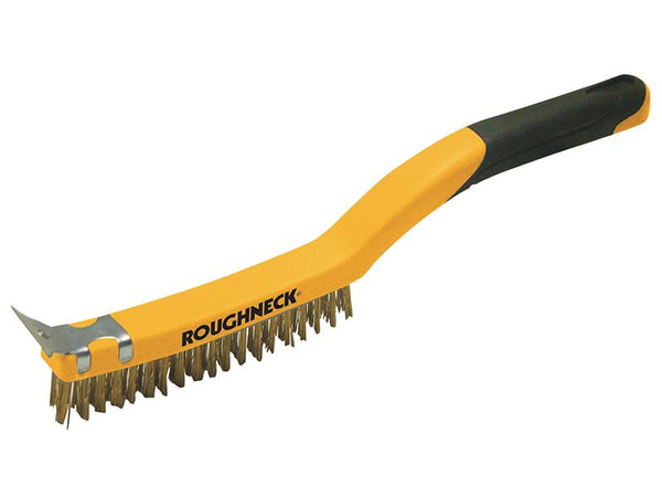 Roughneck Carbon Steel Wire Brush Soft Grip With Scraper 355Mm (14In) - 3 Row