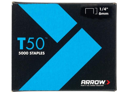 ARROW T50 Staples 6Mm (1/4In) Pack 5000 (4 X 1250)