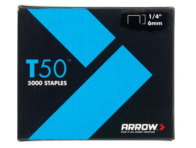 ARROW T50 Staples 6Mm (1/4In) Pack 5000 (4 X 1250)