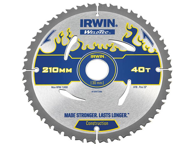 IRWIN Weldtec Circular Saw Blade 210 X 30Mm X 40T Atb