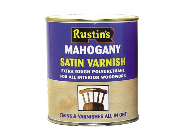 Rustins Polyurethane Varnish & Stain Satin Mahogany 500Ml