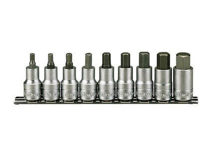 Teng M1212 Socket Clip Rail Hex Set Of 9 Metric 1/2In Drive