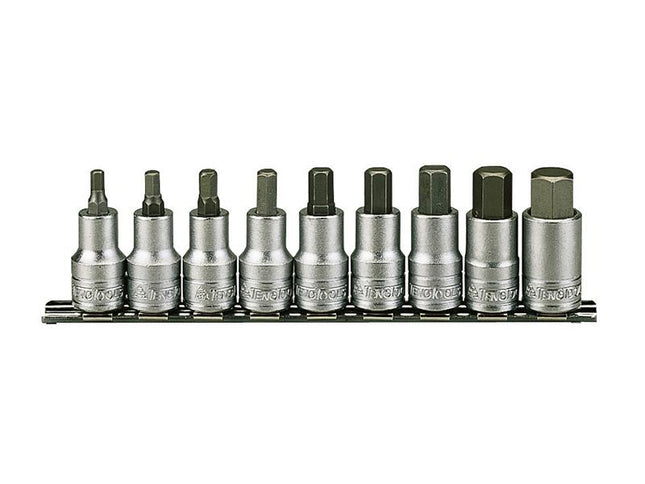 Teng M1212 Socket Clip Rail Hex Set Of 9 Metric 1/2In Drive