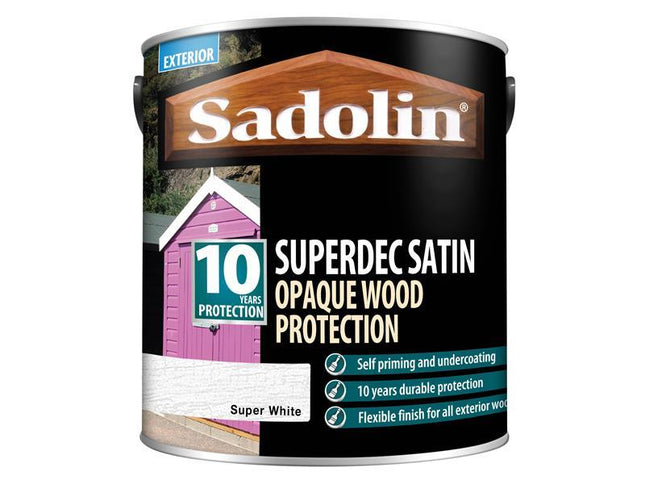 Sadolin Superdec Opaque Wood Protection Super White Satin 2.5 Litre