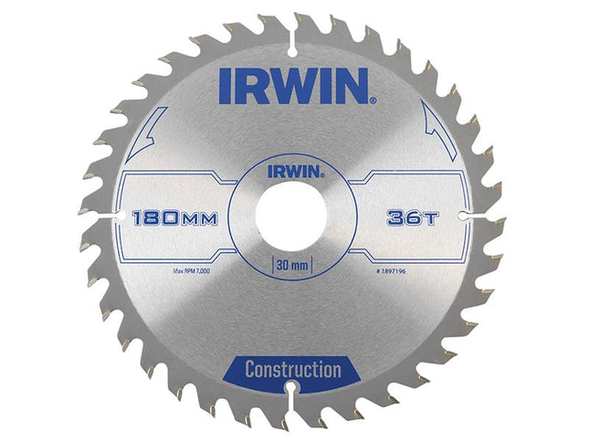 IRWIN Construction Circular Saw Blade 180 X 30Mm X 36T Atb