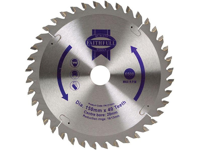 Faithfull Tct Circular Saw Blade 150 X 20Mm X 40T Pos