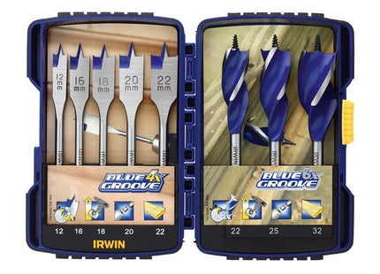IRWIN Blue Groove Auger & Flat Drill Bit Set, 8 Piece