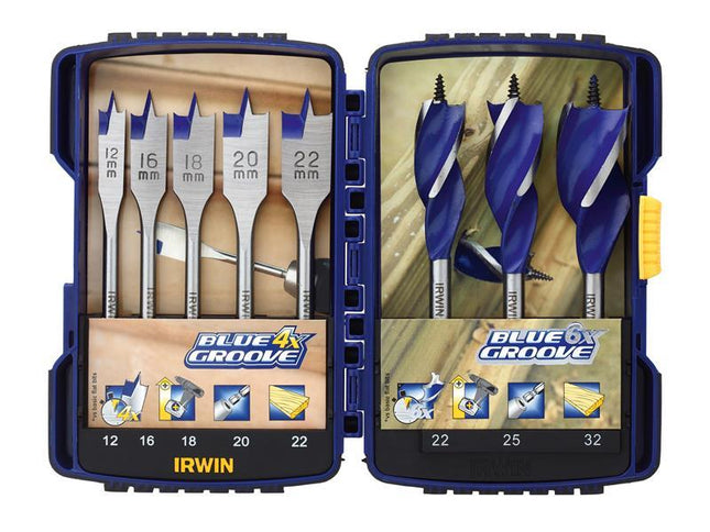 IRWIN Blue Groove Auger & Flat Drill Bit Set, 8 Piece