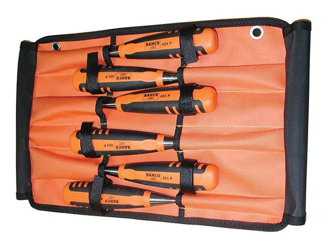 Bahco 424-P Bevel Edge Chisel Set Of 6 In Roll