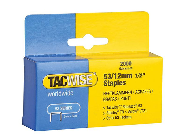 Tacwise 53 Light-Duty Staples 12Mm (Type Jt21  A) Pack 2000