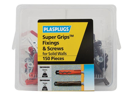 PLASPLUGS Super Grips Fixings & Screws Kit For Solid Walls, 150 Piece