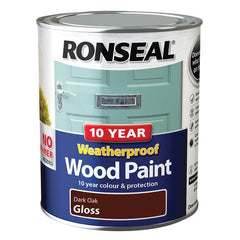 Ronseal 10 Year Weatherproof Wood Paint Dark Oak Gloss 750Ml