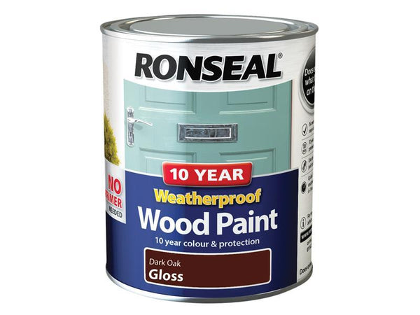 Ronseal 10 Year Weatherproof Wood Paint Dark Oak Gloss 750Ml