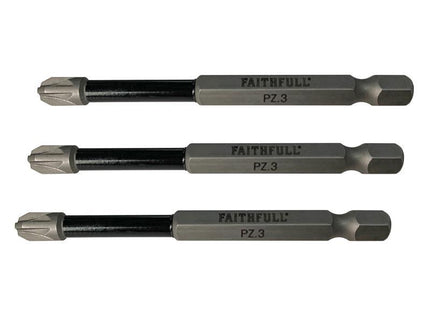 Faithfull Pozidriv Impact Screwdriver Bits PZ3 x 75mm (Pack 3)