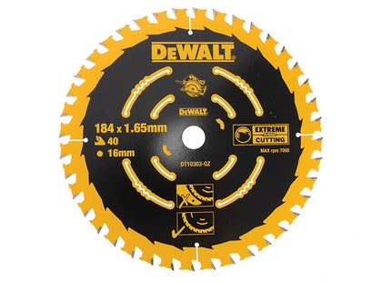 DEWALT Extreme Framing Circular Saw Blade 184 X 16Mm X 40T