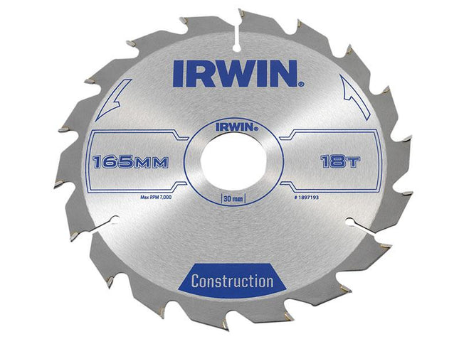 IRWIN Construction Circular Saw Blade 165 X 30Mm X 18T Atb