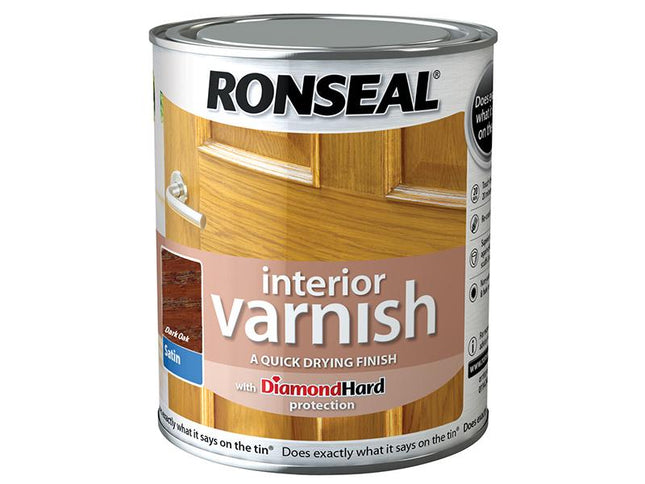 Ronseal Interior Varnish Quick Dry Satin Dark Oak 750Ml