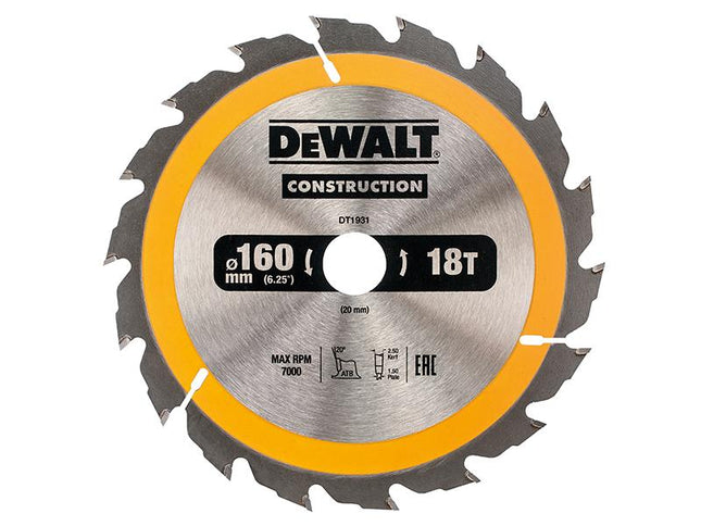 DEWALT Construction Circular Saw Blade 160 X 20Mm X 18T