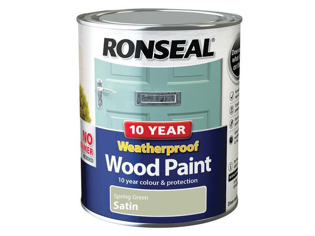 Ronseal 10 Year Weatherproof Wood Paint Spring Green Satin 750Ml