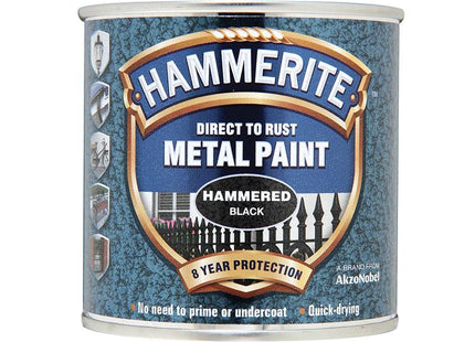 Hammerite Direct To Rust Hammered Finish Metal Paint Black 250Ml
