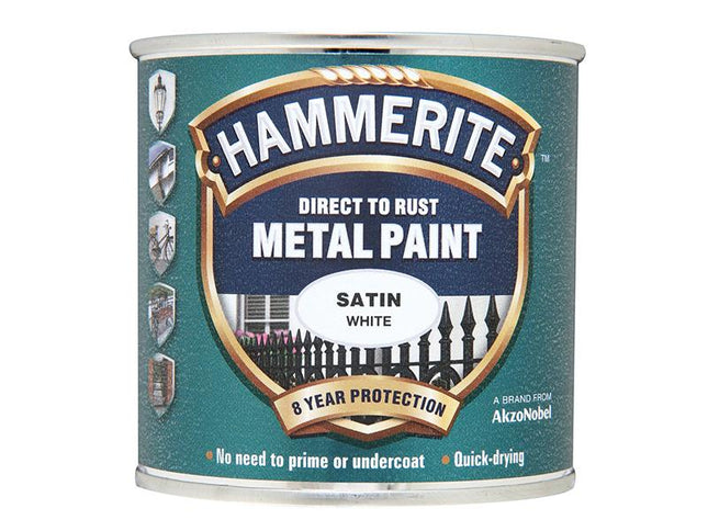 Hammerite Direct To Rust Satin Finish Metal Paint White 250Ml