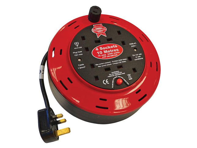 Faithfull Power Plus Cable Reel 240 Volt 10 Metre 10 Amp 4 Socket