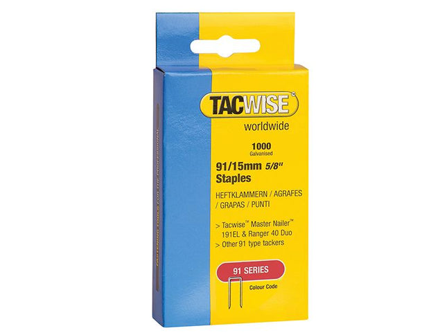 Tacwise 91 Narrow Crown Staples 15Mm - Electric Tackers Pack 1000