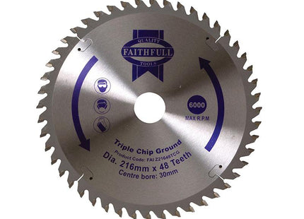 Faithfull Tct Circular Saw Blade Triple Chip Ground 216 X 30Mm X 48T Neg