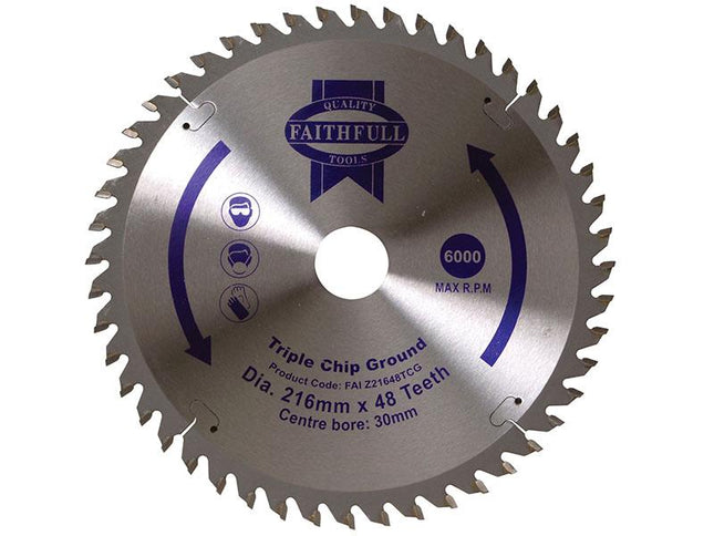 Faithfull Tct Circular Saw Blade Triple Chip Ground 216 X 30Mm X 48T Neg