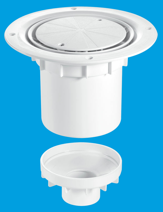 McAlpine TSG2WH 75mm Water Seal Trapped Gully, Clamp Ring and Cover Plate, 110mm or 2" Vertical Solvent Spigot Outlet