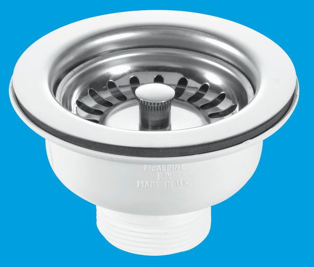 McAlpine BWSTSS 1½" Basket Strainer Waste: 113mm Stainless Steel Flange: Stemball Plug: Centre Pin Model