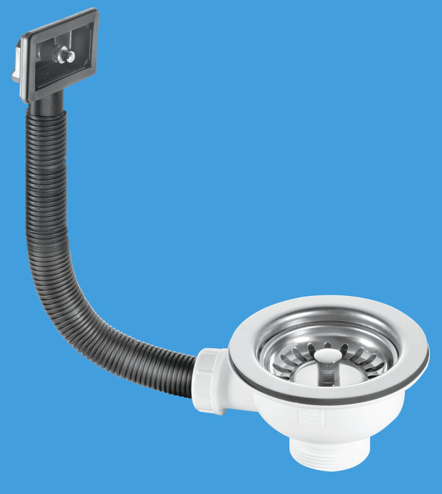 McAlpine BWSTOFRS 1½" Basket Strainer Waste and Overflow: 113mm Stainless Steel Flange: Stemball Plug: Rectangular Overflow Grid: Centre Pin Model