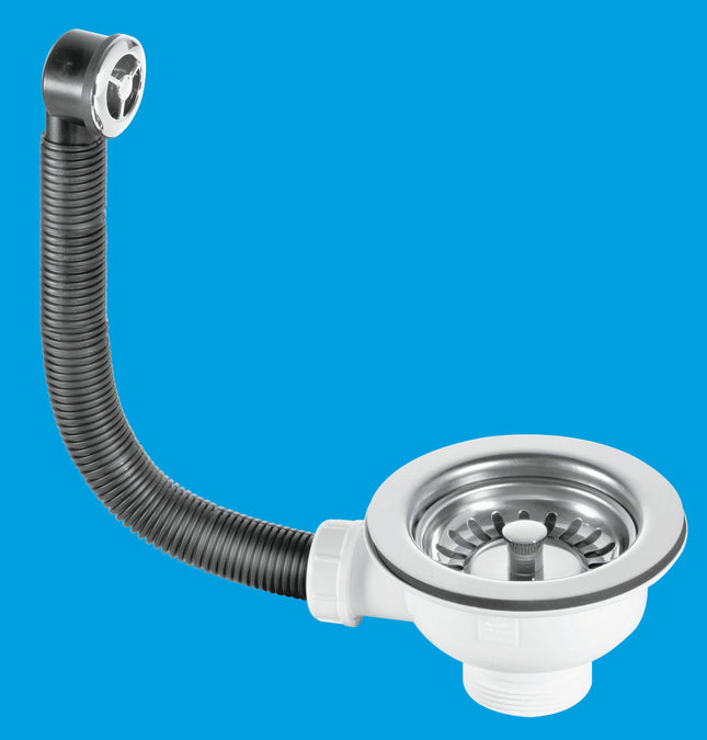 McAlpine BWSTOFSS 1½" Basket Strainer Waste and Overflow: 113mm Stainless Steel Flange: Stemball Plug: Chrome Plated Overflow Grid: Centre Pin Model