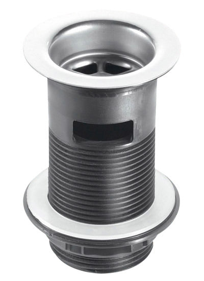 McAlpine BSW12C 1¼" Black Plastic Slotted Basin Waste - Backnut Model: 60mm Stainless Steel Flange x 3½" Tail with Black PVC Plug